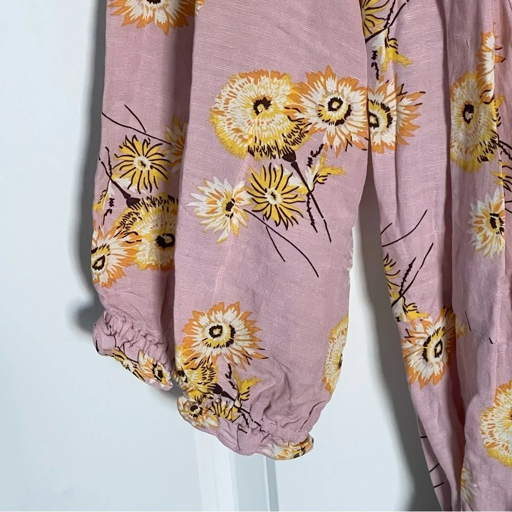 Madewell Pink Floral Long Sleeve Wrap Midi Dress Size Small 47812